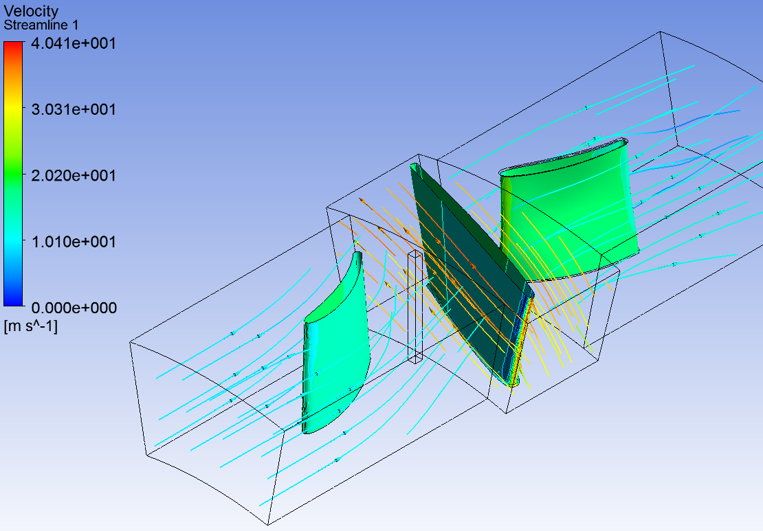 Simulation de l'écoulement dans une veine d'échangeur thermique air-air avec Fluent (lignes de courant)